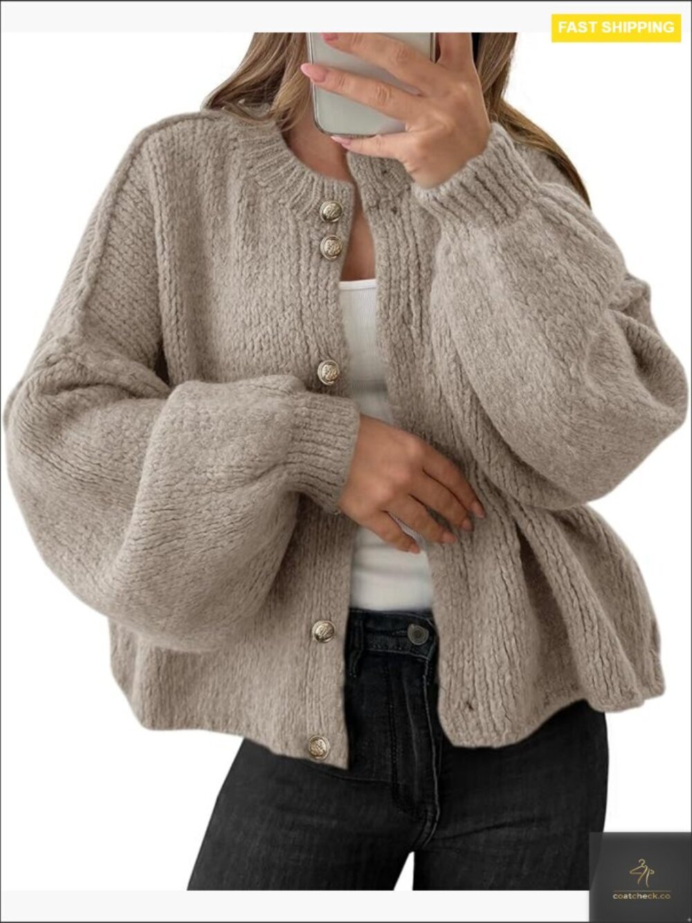 Oversized Chunky Knit Cardigan Button Down Long Lantern Sleeve Fall Winter